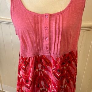 NWT Gloria Vanderbilt Fiesta Pink Mixed Media Hi-Low Tank Top Size Small